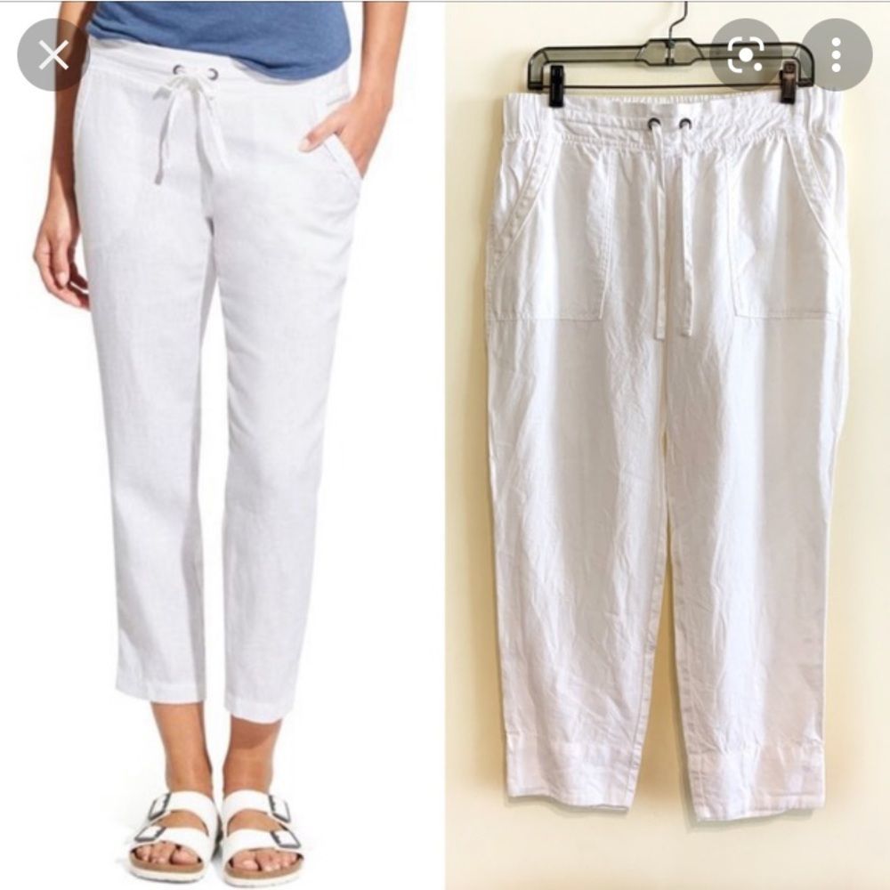 Athleta White Drawstring Linen Blend Crop Pants